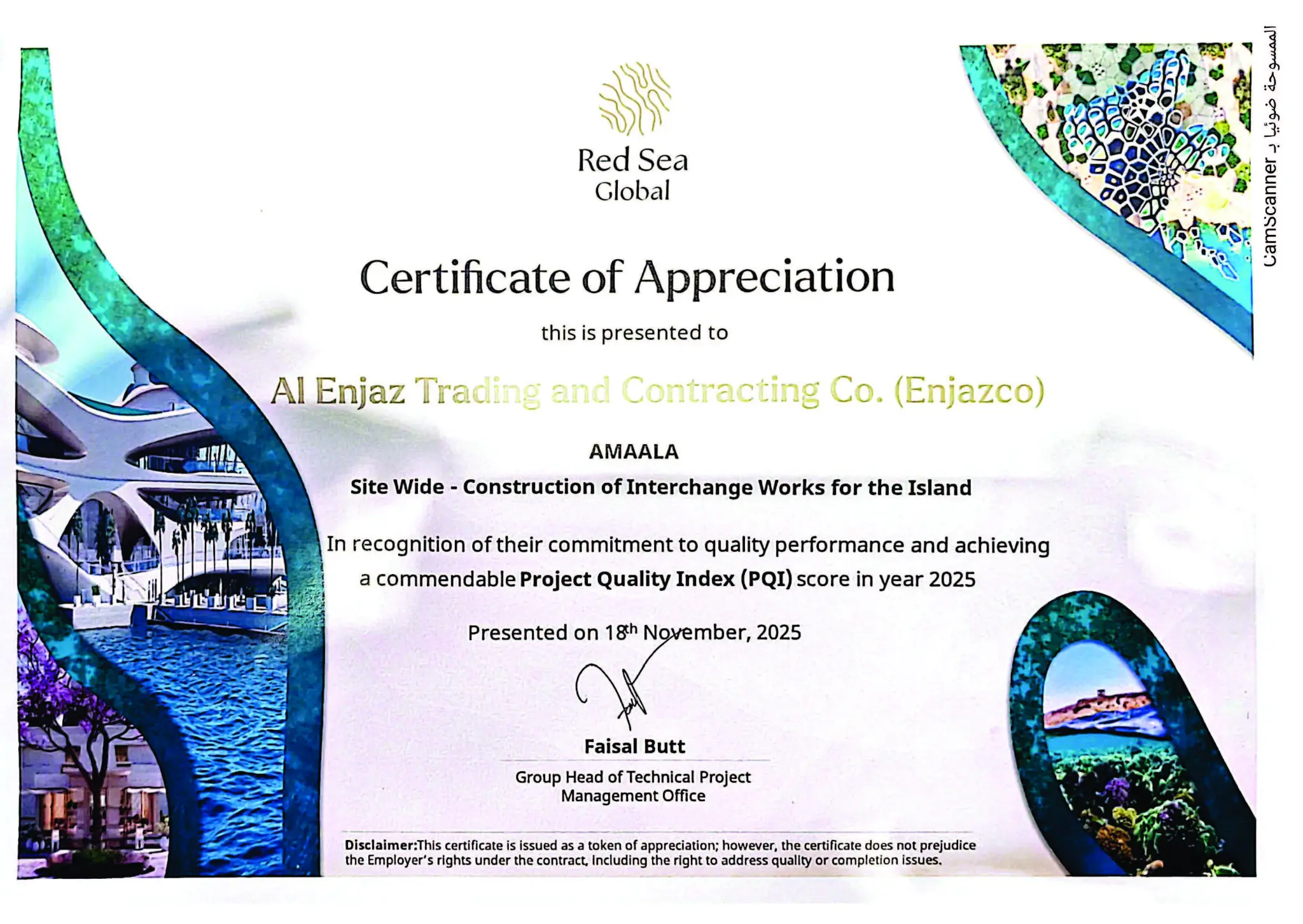 Red Sea Global Certificate of Appreciation 1
