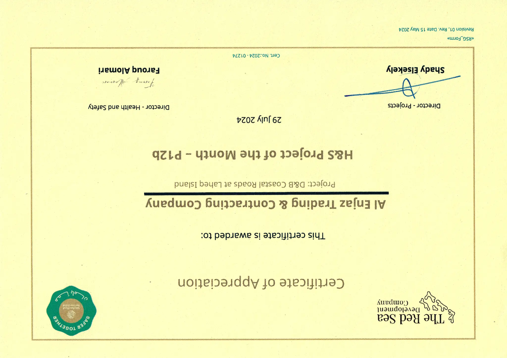 Red Sea Global Certificate of Appreciation 3